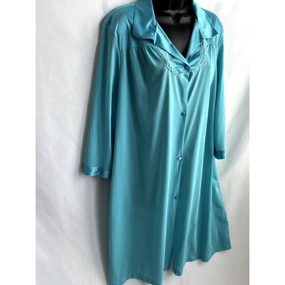 Vintage Vanity Fair Blue Nylon Button Up Robe Dressing Gown House Coat Size L - Picture 3 of 10
